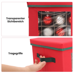 Salcar Aufbewahrungsbox für 64 Weihnachtskugeln – Faltbare Weihnachtsdeko-Box 30,5 cm mit Fächern & flexiblen Trennwänden, Transparentes Sichtfenster