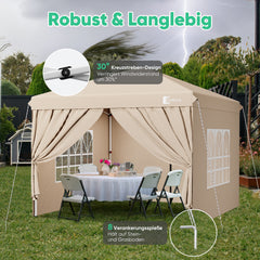 Sunula Faltpavillon 3×3 m – Wasserdicht, Stabil & Winterfest, Pavillon mit 4 Seitenwänden, Höhenverstellbar 250–260 cm
