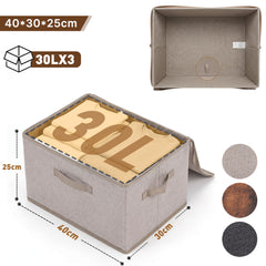 Sekey Aufbewahrungsboxen 3er Set mit Deckel | Stoffboxen 40 × 30 × 25 cm – formstabil, faltbar & vielseitig einsetzbar