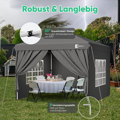 Sunula Faltpavillon 3×3 m – Wasserdicht, Stabil & Winterfest, Pavillon mit 4 Seitenwänden, Höhenverstellbar 250–260 cm