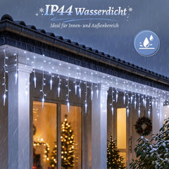 Salcar Eiszapfen Lichterkette 5 m – 200 LEDs Kaltweiß, 8 Modi, Timer & Memory, IP44