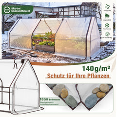 Sekey Foliengewächshaus Frühbeet 270 × 90 × 90 cm – 140 g/m² PE-Folie, 3 Frontöffnungen, für Garten & Hochbeet