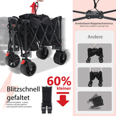 Sunula Faltbarer Bollerwagen 3026 mit Allwetterrädern, 300 L Volumen, 149 kg Tragkraft – Robuster Transportwagen für Strand, Camping, Garten & Einkauf
