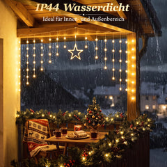 Salcar LED Sternenvorhang Warmweiß – Weihnachtsbeleuchtung mit 8 Modi, Timer & Memory