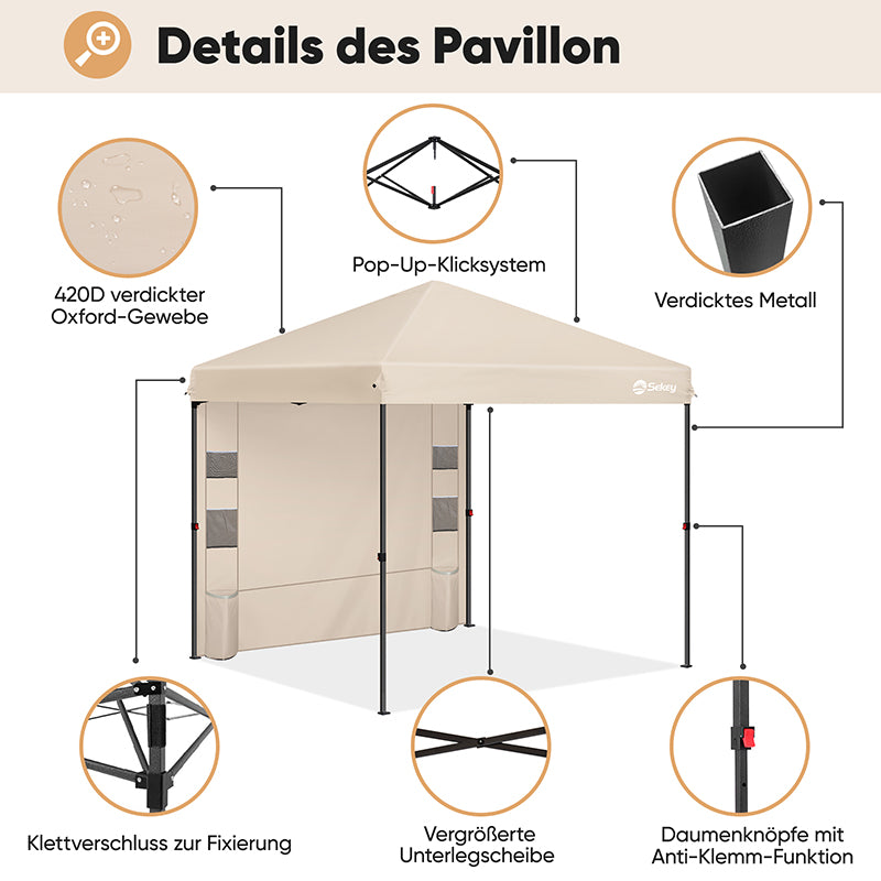 Sekey 300 x 300 cm Faltpavillon mit 1 Seitenteilen