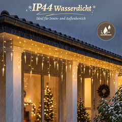 Salcar Eiszapfen Lichterkette 5 m – 200 LEDs Warmweiß, 8 Modi, Timer & Memory, IP44