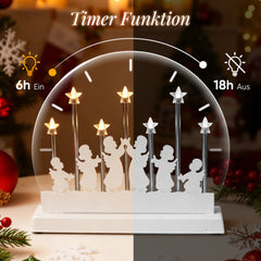 Salcar LED Lichterbogen mit 7 Sternen & 6 Engeln – Warmweißes Licht, Batteriebetrieben mit Timer – Weihnachtsdeko für Tisch & Fenster, ca. 32 cm