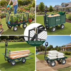 Sekey 3-in-1 Bollerwagen 500 kg – Gartenwagen mit abnehmbaren Seitenwänden & 10-Zoll-Gummireifen, leise & rostfrei, schnelle Montage in 8 Minuten, Plattform- & Transportwagen