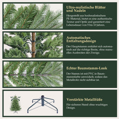 SALCAR Artificial Christmas Tree 150/180/210 cm made of 90% PE injection molding, premium Nordmann fir, realistic Christmas tree with stable metal stand &amp; quick assembly folding system
