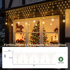 Salcar LED Lichtervorhang Sterne Warmweiß – 3 m, 128 LEDs, 8 Modi, Timer & Memory, IP44