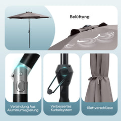 Sekey 300 cm Aluminum Round Garden Parasol, Market Umbrella, Foldable, with Crank