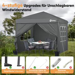 Sekey Premium Pop-Up Pavillon 3×3 m – Wasserdicht & Stabil, Faltpavillon mit Seitenwänden, Höhenverstellbar 250–270 cm