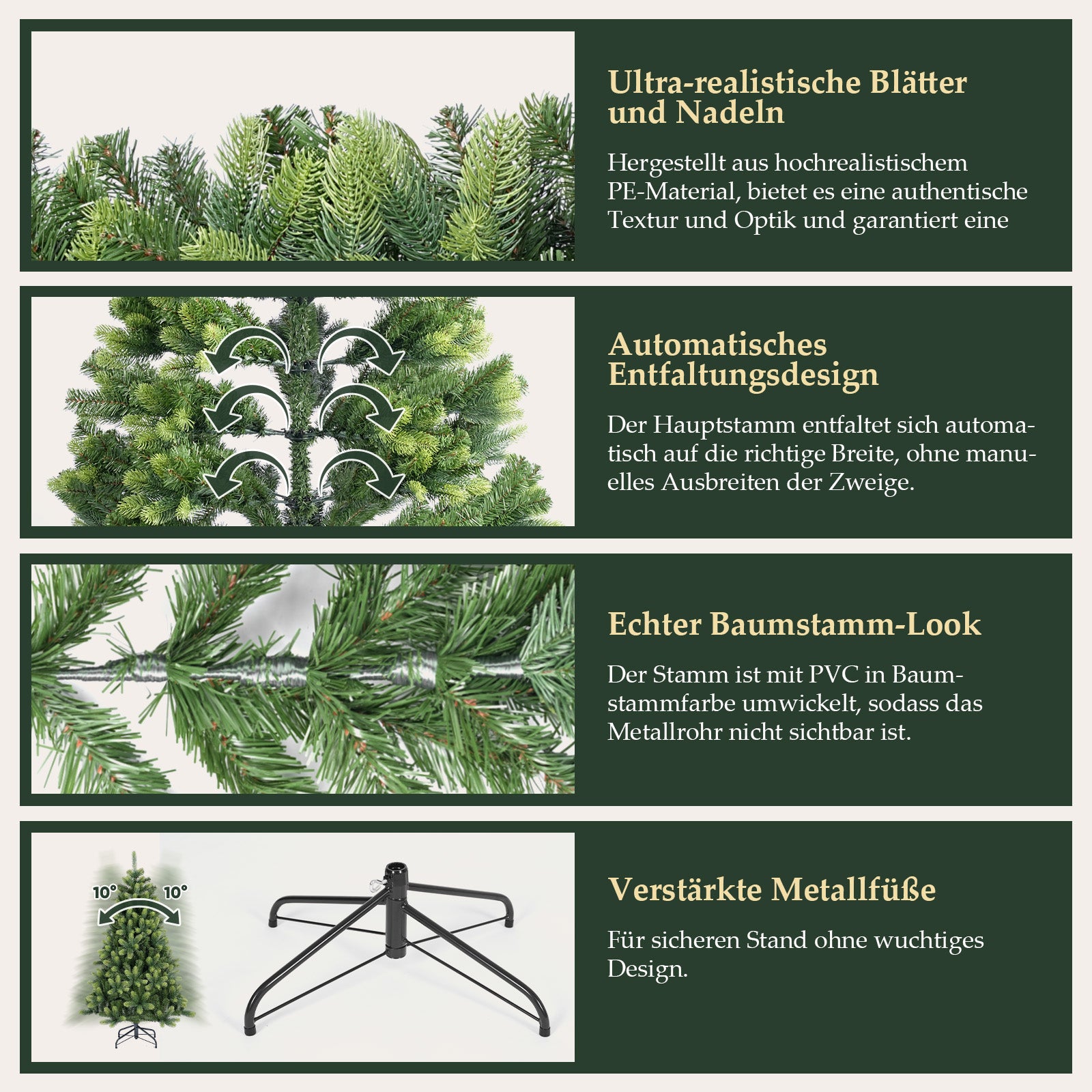 SALCAR 150 cm/180 cm/210 cm Künstlicher Weihnachtsbaum – Realistische PE-Rundspitzen, Unsichtbare PVC-Zweige, Stabiler Metallständer, Perfekt für Innenbereich