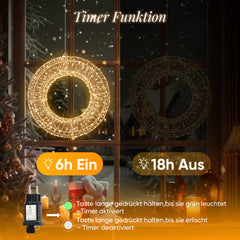 SALCAR LED Light Wreath Ø45 &amp; Ø55 cm, 720 LEDs, Hanging Wreath, Christmas Decoration for Windows &amp; Doors, 8 Modes, Timer &amp; Memory, IP44 Waterproof, Indoor &amp; Outdoor, Warm White