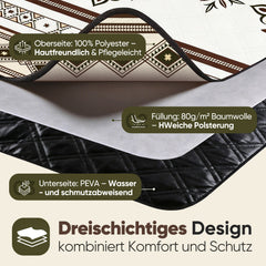 Sekey Picknickdecke Wasserdicht 200x200 cm – Sandfreie Stranddecke im Retro Bohemian Beige Design, PEVA-Unterseite & Tragegurt für Picknick, Camping und Strand