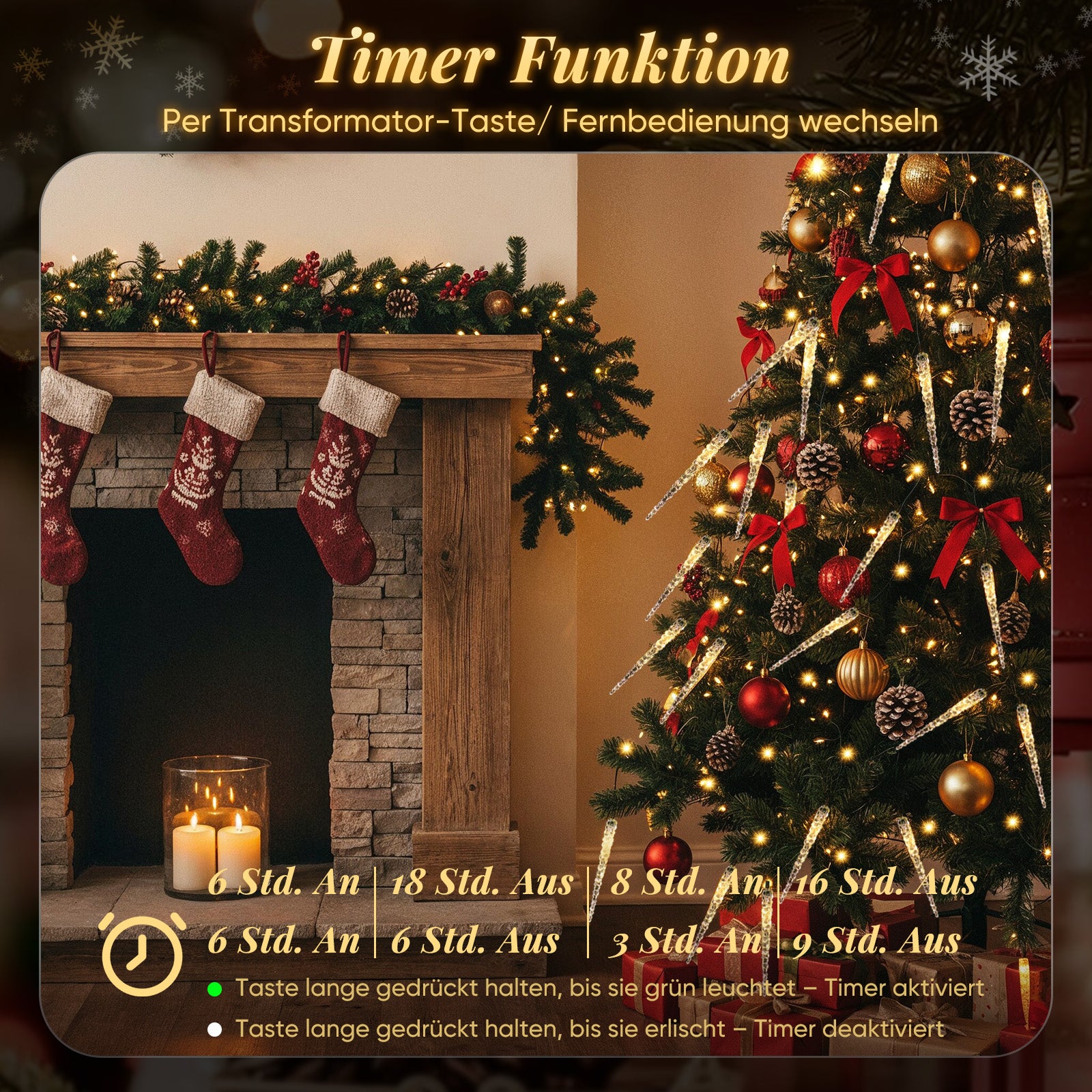 SALCAR LED Lichterkette Weihnachtsbaum mit funkelnden Eiszapfen – Warm- & Kaltweiß, 11 Modi, Timer & Fernbedienung, IP44 wassergeschützt für Innen & Außen