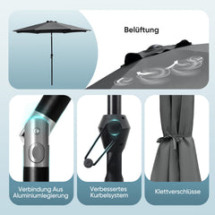 Sekey 300 cm Aluminum Round Garden Parasol, Market Umbrella, Foldable, with Crank