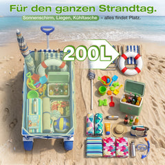 Sekey Bollerwagen faltbar mit Luftreifen 23×10 cm – Strand Bollerwagen klappbar bis 200 kg, 200L Transportwagen für Strand, Camping & Familie