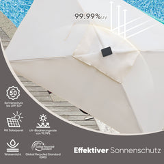 Rectangular parasol 300 x 200 cm garden umbrella with LED solar lighting