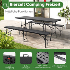 Sekey Klappbare Bierzeltgarnitur 180 cm im Rattan-Look – Gartenmöbel Set für Terrasse, Balkon & Outdoor-Events Sekey