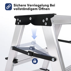 Sekey Trittleiter 3 Stufen aus Aluminium – Beidseitig Begehbar, Rutschfest, TÜV & SGS geprüft, bis 150 kg belastba