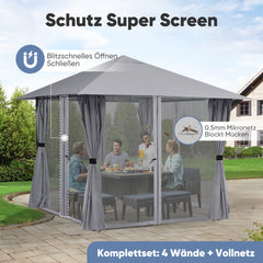 Sekey Pavillon 3x3m mit 4 Seitenteilen und 4 Moskitonetz, Doppeldach