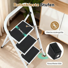 Sekey Klappbare Trittleiter 2 oder 3 Stufen – Stabile Stahlleiter, rutschfeste Stufen, platzsparend faltbar, SGS EN14183 geprüft, bis 150 kg belastbar