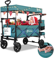 Sekey 110L / 150KG Faltbarer Bollerwagen mit Dach, Schiebegriff, Fußbreme, PU Räder, 5050 Sekey
