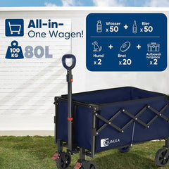 Sunula 80L / 100KG Faltbarer Bollerwagen, mit Bremsen, Halbiertem Eigengewicht Sekey