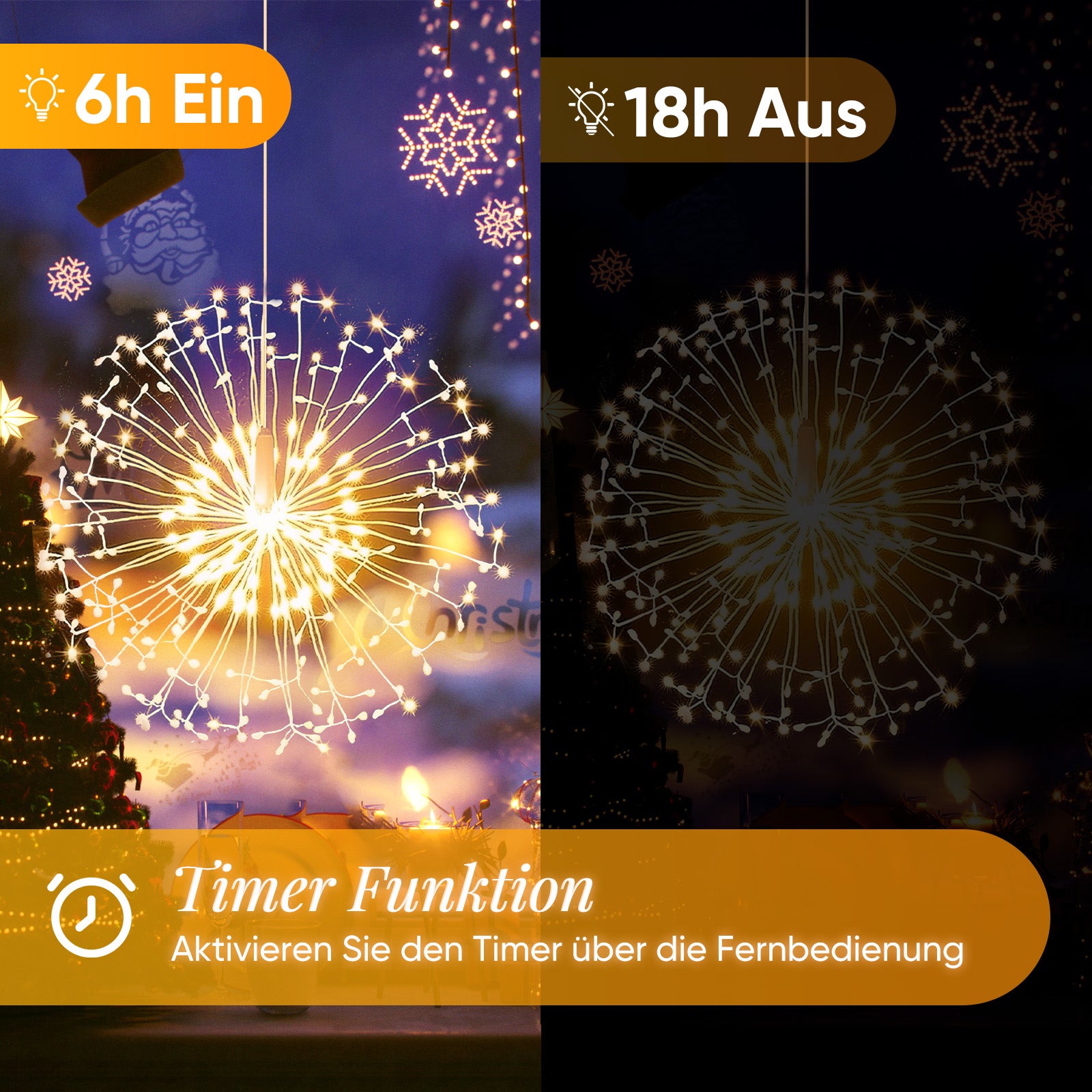 SALCAR LED Leuchtkugel Weihnachten Feuerwerk Lichterkette – 198 LEDs, 8 Modi, Timer & Fernbedienung, Batteriebetrieben & IP44 Wasserdicht – Weihnachtsbeleuchtung für Innen & Außen
