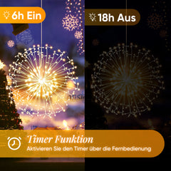 Salcar LED Leuchtkugel Weihnachten Feuerwerk Lichterkette – 198 LEDs, 8 Modi, Timer & Fernbedienung, Batteriebetrieben & IP44 Wasserdicht – Weihnachtsbeleuchtung für Innen & Außen