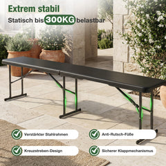 Sekey Klappbare Bierbank 183 cm – Kunststoff Campingbank & Bierzeltbank bis 300 kg Belastbar, Gartenbank Klappbar mit Tragegriff, Schwarz