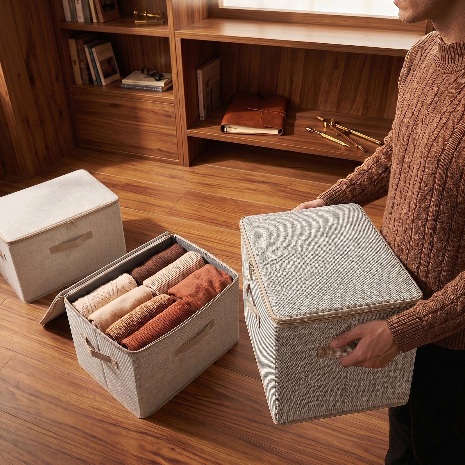 Sekey Aufbewahrungsboxen mit Deckel & Griffen – Faltbare Stoffboxen Or – sekeymall