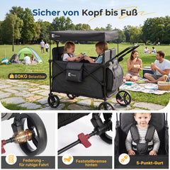 Sunula Kinder Bollerwagen für 2 Kinder mit Dach – faltbar, Schiebe- & Ziehfunktion, 5-Punkt-Gurte und XXL-Räder, K1 Serie