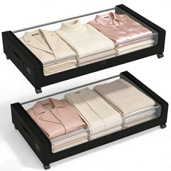 Sekey Unterbett-Aufbewahrungsbox mit Rollen – 78 × 44 × 14 cm, Metallrahmen & PVC-Fenster für Kleidung & Bettwäsche