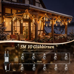 Salcar Lichterkette Outdoor mit Hanfseil – 10 Glühbirnen, 149 LEDs, 5 m, Warmweiß, 8 Modi