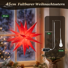 Salcar LED Papierstern – Beleuchteter 3D Weihnachtsstern mit 18 Spitzen, Warmweiß, Hängende Weihnachtsdeko für Fenster & Innenbereich