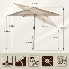 Sekey 270cm parasol with crank, foldable while sitting, sun protection UV50+