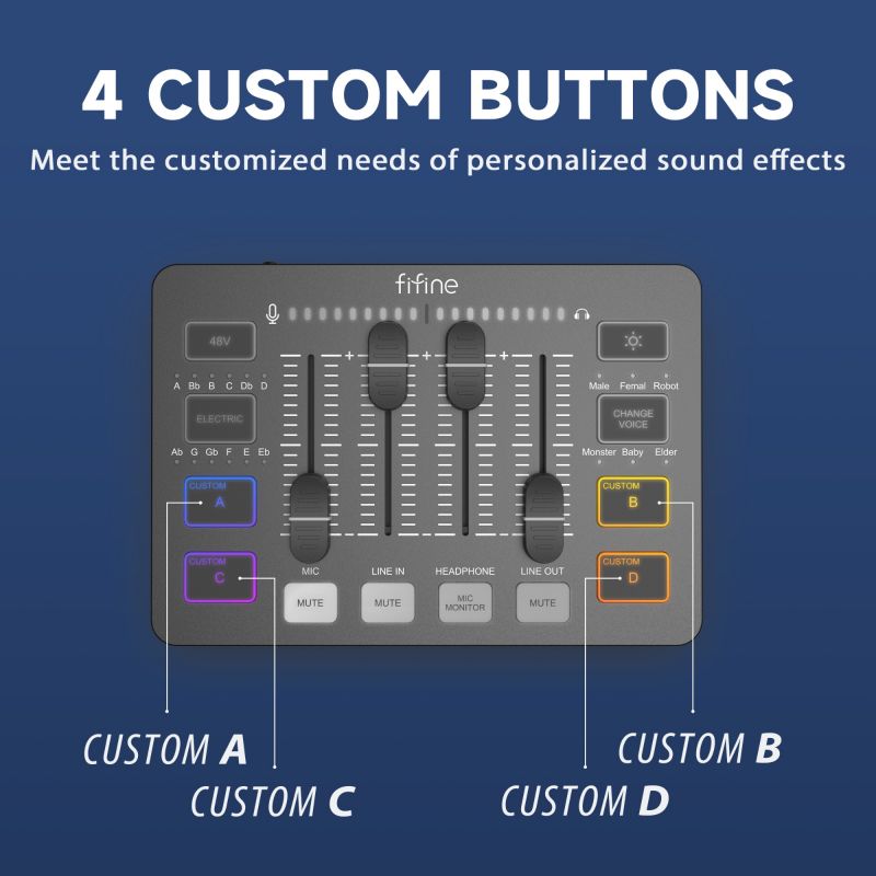 FIFINE XLR Gaming Audio Mixer, individual control