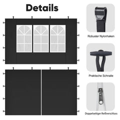 Sekey 3×3m Seitenwand für Pavillon, 2er Set, mit Reißverschlussv und Fenster