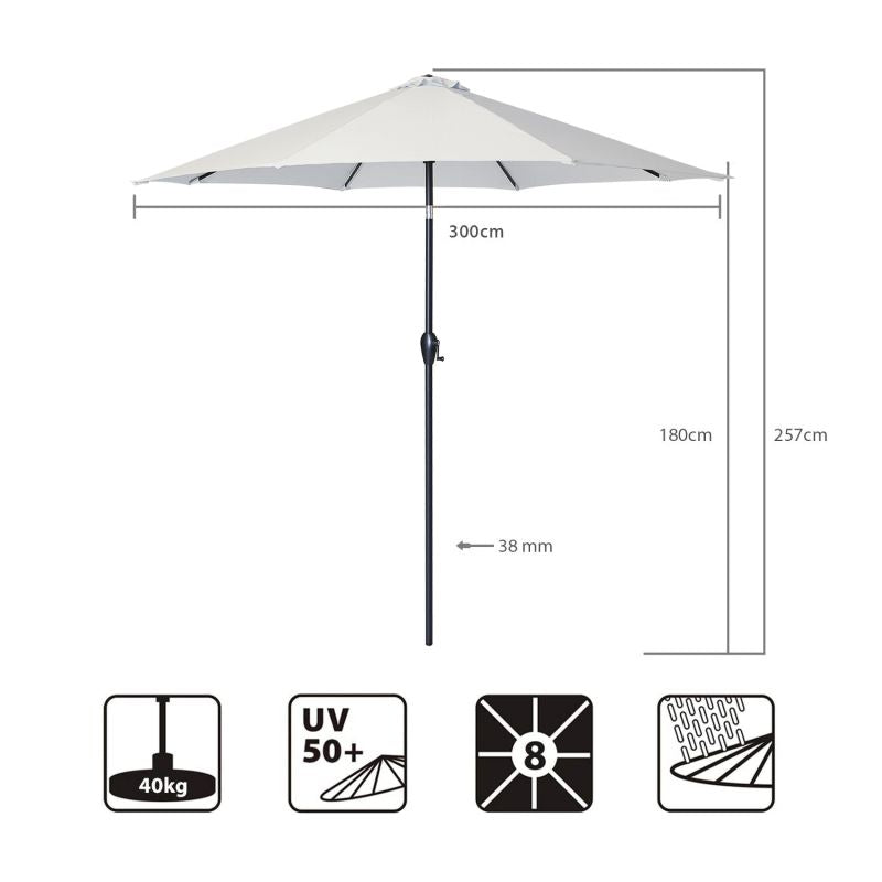 Sekey 300 cm parasol with crank, sun protection UV50+