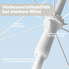 Sekey 3-in-1 Sonnenschirm mit Erdspieß 160cm – höhenverstellbar & neigbar, UV-Schutz 50+, stabiler Strandschirm für Strand, Garten & Camping
