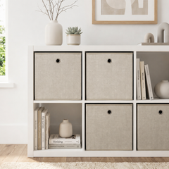Sekey 6er Set Aufbewahrungsboxen Beige 30 × 30 × 30 cm – Faltbare Stoffboxen mit Griff für Regal & Schrank