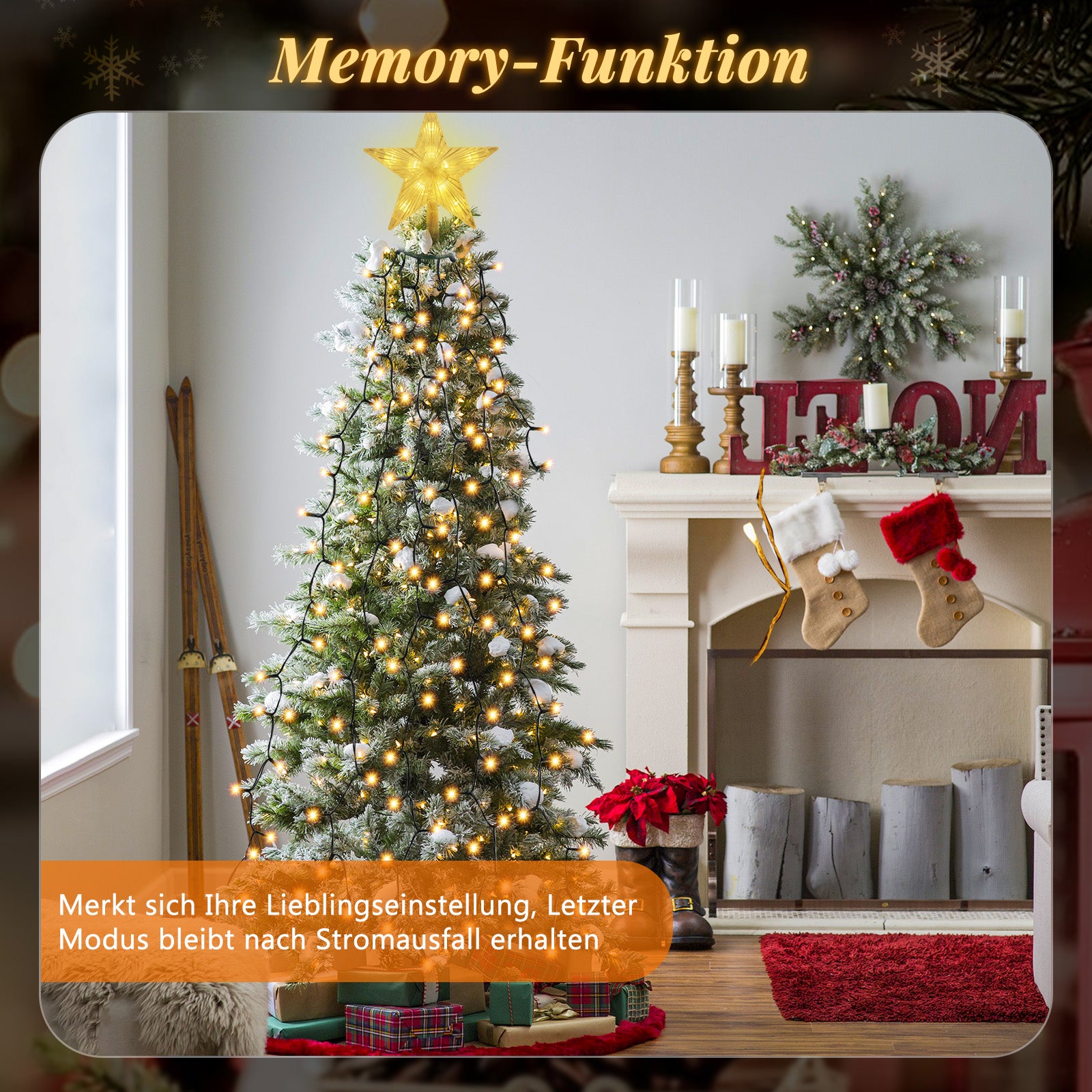 SALCAR Weihnachtsbaum Lichterkette mit Sternspitze & Fernbedienung – 1,5 m (260 LED), 2 m (430 LED) oder 3 m (500 LED) Überwurf Lichterkette, Warmweiß, 8 Modi, Timer, Innen & Außen