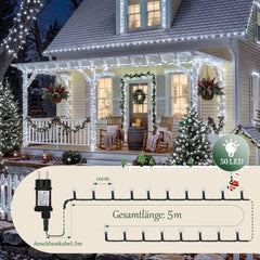 Salcar LED Lichterkette 5 m mit 50 LEDs, Kaltweiß, 8 Lichtmodi & Memory, 4,5 V Niedervolt, Weihnachtsbeleuchtung für Innen & Außen