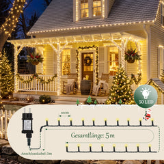 Salcar LED Lichterkette 5 m mit 50 LEDs, Gelb, 8 Lichtmodi & Memory, 4,5 V Niedervolt, Weihnachtsbeleuchtung für Innen & Außen