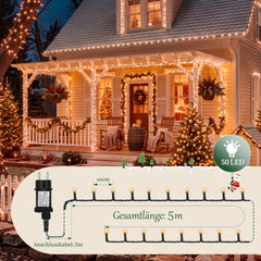 Salcar LED Lichterkette 5 m mit 50 LEDs, Orange, 8 Lichtmodi & Memory, 4,5 V Niedervolt, Weihnachtsbeleuchtung für Innen & Außen