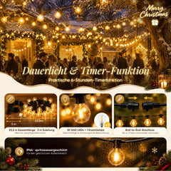 Salcar LED Lichterkette Outdoor – 7 m / 15 m / 23 m, 2700 K Warmweiß, Timer, IP44, Erweiterbar