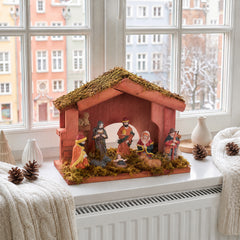 Salcar Weihnachtskrippe aus Holz mit Figuren – 20 LEDs, Batteriebetrieben, 23,5 cm Weihnachtsdeko