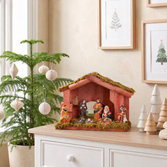 Salcar Weihnachtskrippe aus Holz mit Figuren – 20 LEDs, Batteriebetrieben, 23,5 cm Weihnachtsdeko